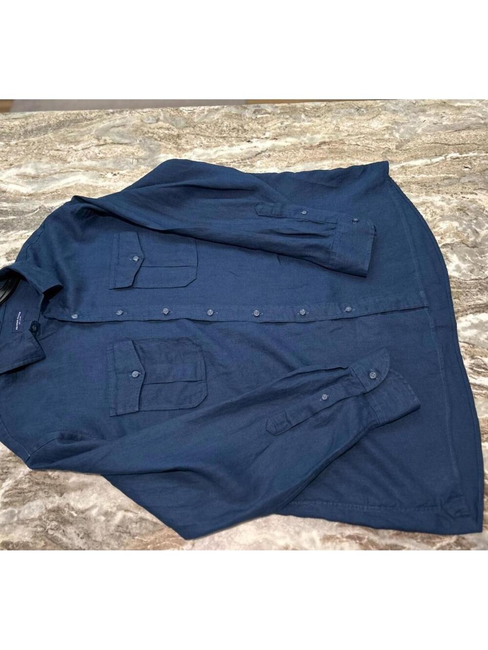 🌑 Proper Cloth 100% Linen Navy Button‑Down XXL